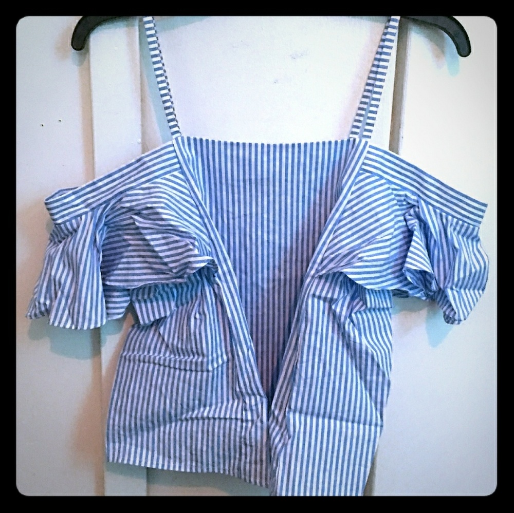 Pinstripe Off the Shoulder Crop Top
